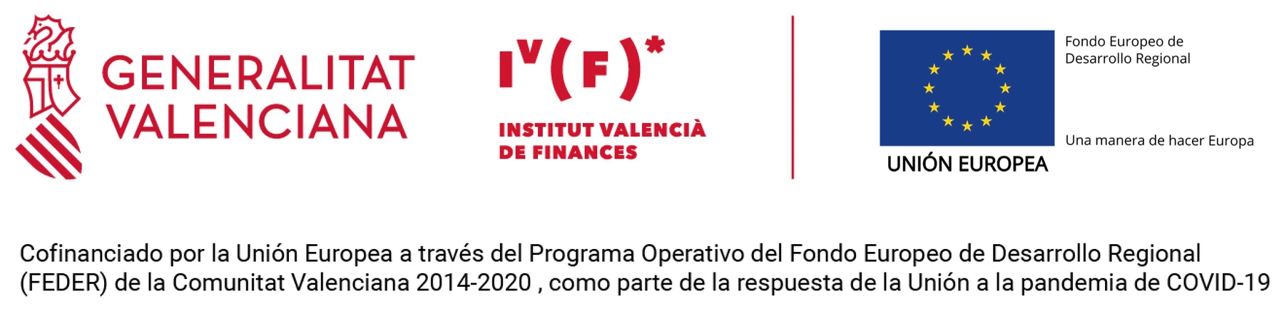 Generalitat Valenciana, Institut Valencià de Finances y Unión Europea (FEDER). Cofinanciado por la Unión Europea a través del Programa Operativo del Fondo Europeo de Desarrollo Regional (FEDER) de la Comunitat Valenciana 2014-2020, como parte de la respuesta de la Unión a la pandemia de COVID-19