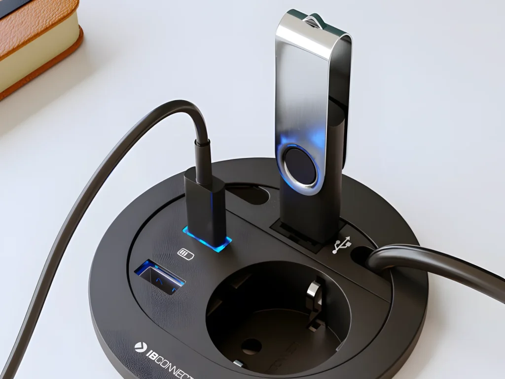 Conector circular IB Connect con enchufe, USB y carga integrado en la tapa