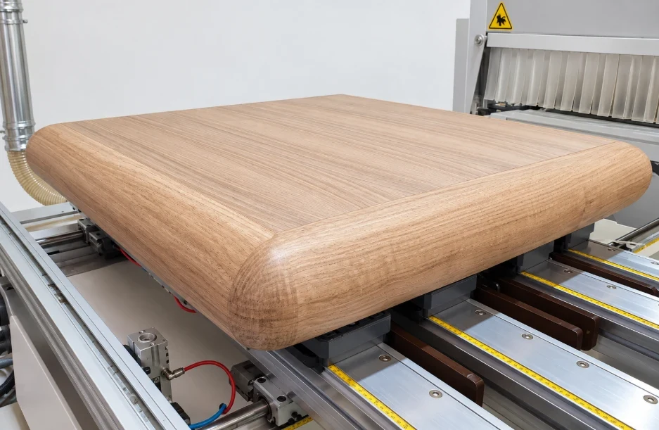 Oak top with rounded edges freshly machined on the 5-axis CNC