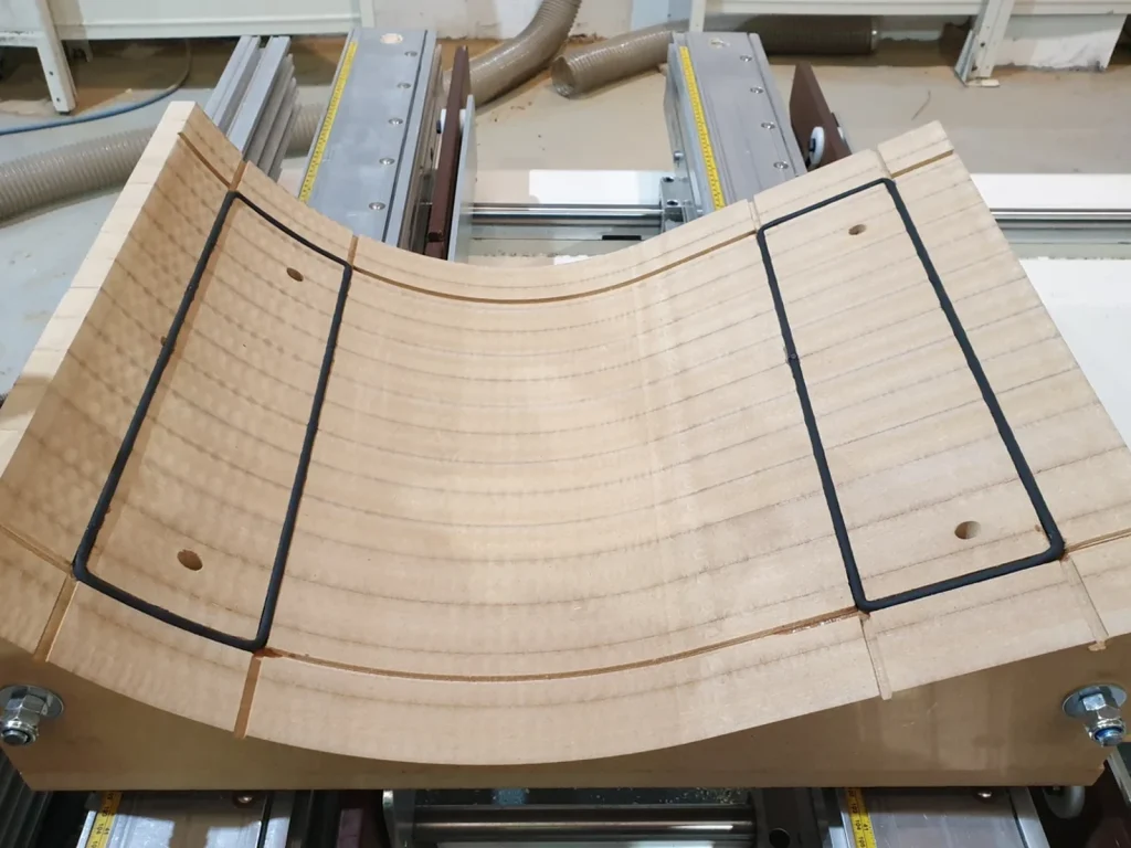 Curved MDF former machined on the CNC for pressing curved parts